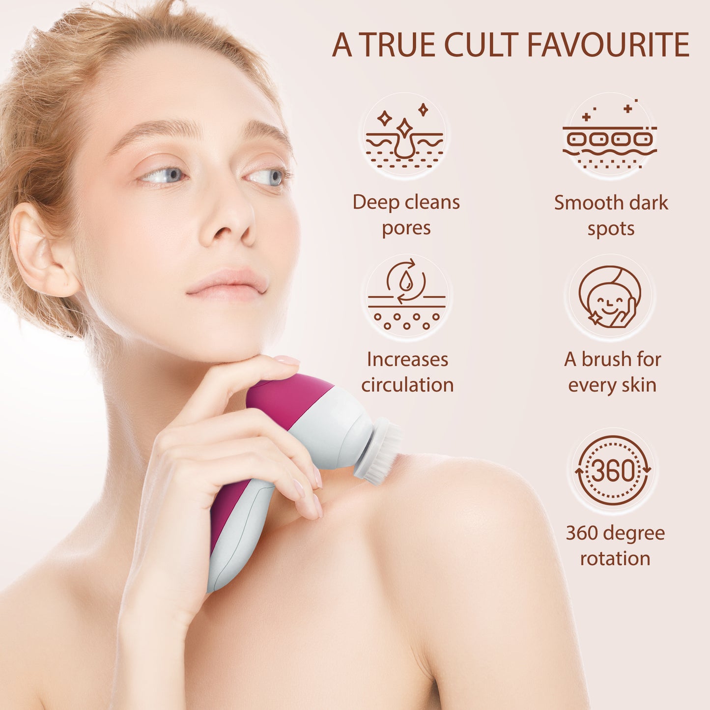 Facial brush 5 in 1, Rubellite