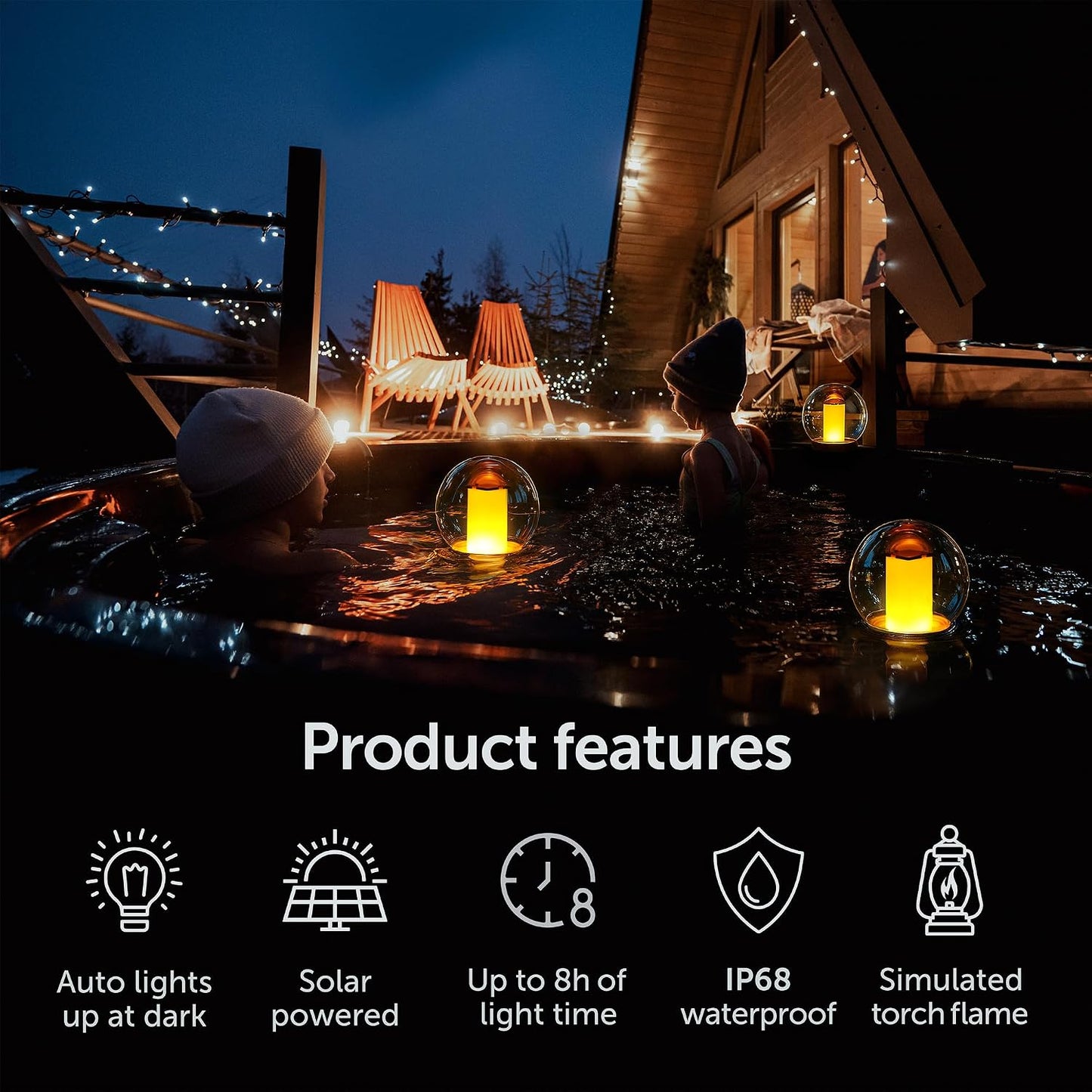 Solar Floating Pool Lights for Swimming Pool, Flame Led Lamp, 1 pcs