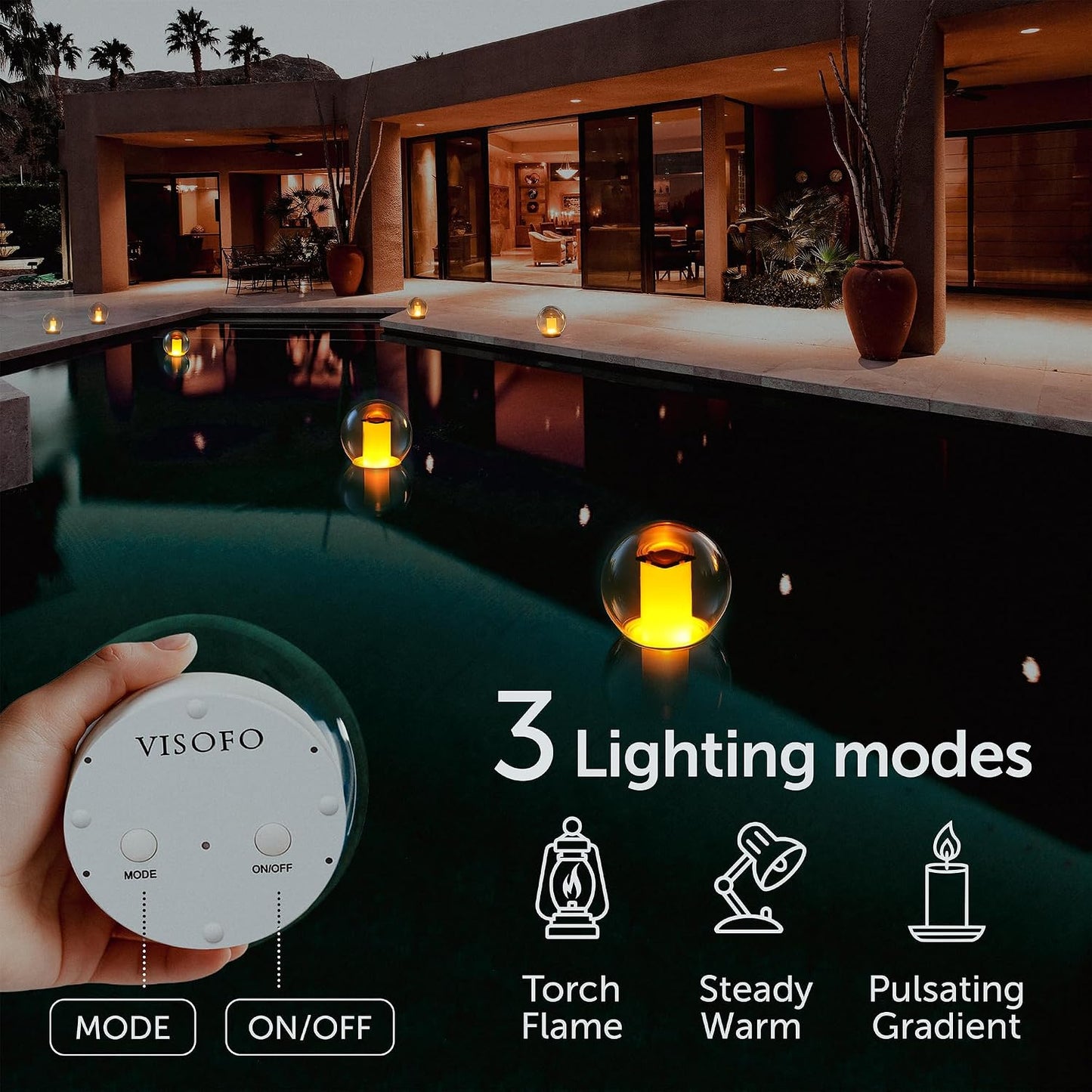 Solar Floating Pool Lights for Swimming Pool, Flame Led Lamp, 1 pcs